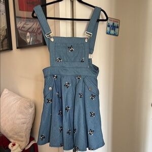 Unique Vintage Brand Cat Embroidered Jumper/Overall Pinafore Dress NWT